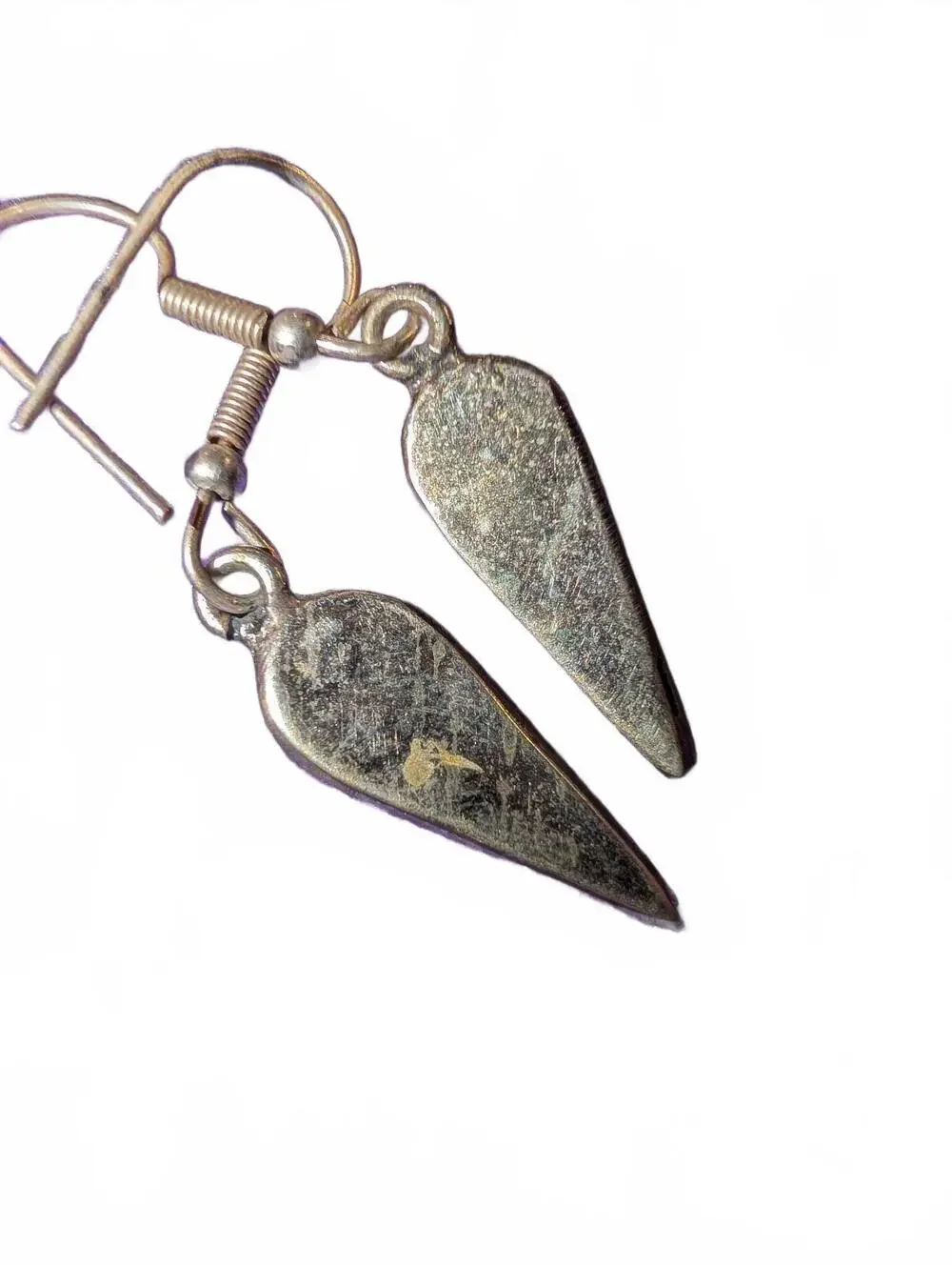 Vintage Alpaca Mexico Silver Tone Iridescent Teardrop Dangle Earrings